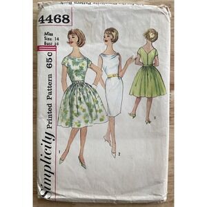 Simplicity 4468 Draped Neck Dress w V-Back, Slim or Full Party Skirt Sz 14 CUT